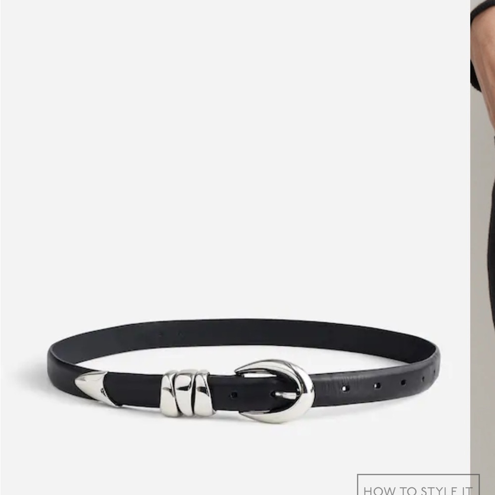 Madewell Triple Metal Keeper - Black Leather Belt with Silver Buckle